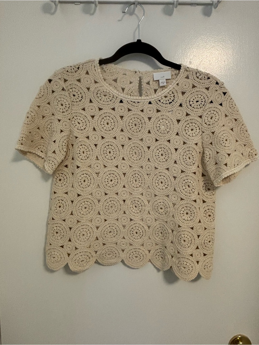 NWT J Jill Cream Crochet Short-Sleeve Sweater